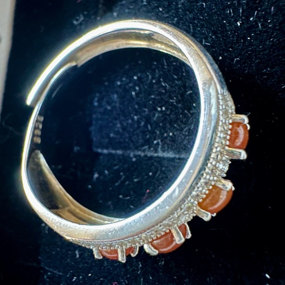 925 sterling silver amber stone crystal diamonds paved adjustable ring new in 🎁 - Picture 8 of 9